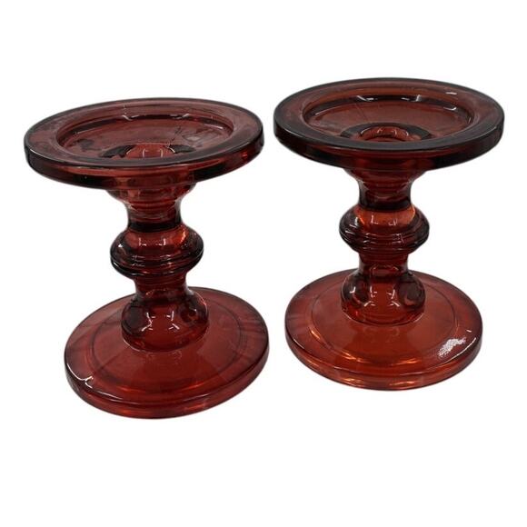 Set of Amber Glass Candle Holders - Picture 2 of 4